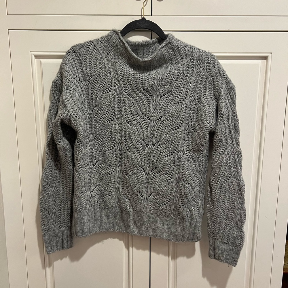J. Crew Pointelle Cable Knit Gray Sweater